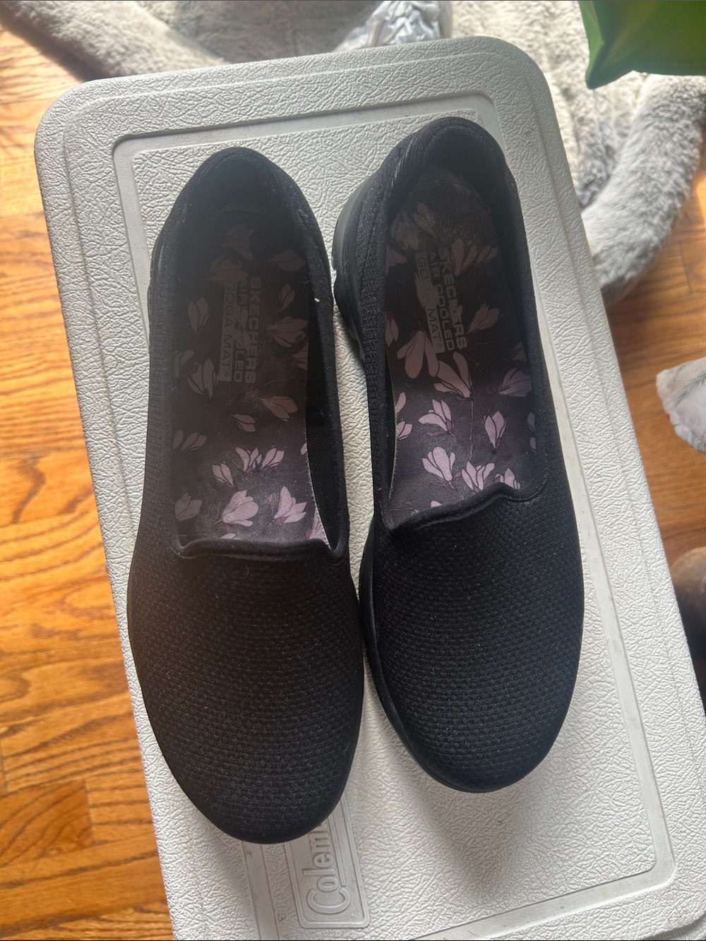 Skechers Black Knit Slip-On Women's Flats with Floral Insole